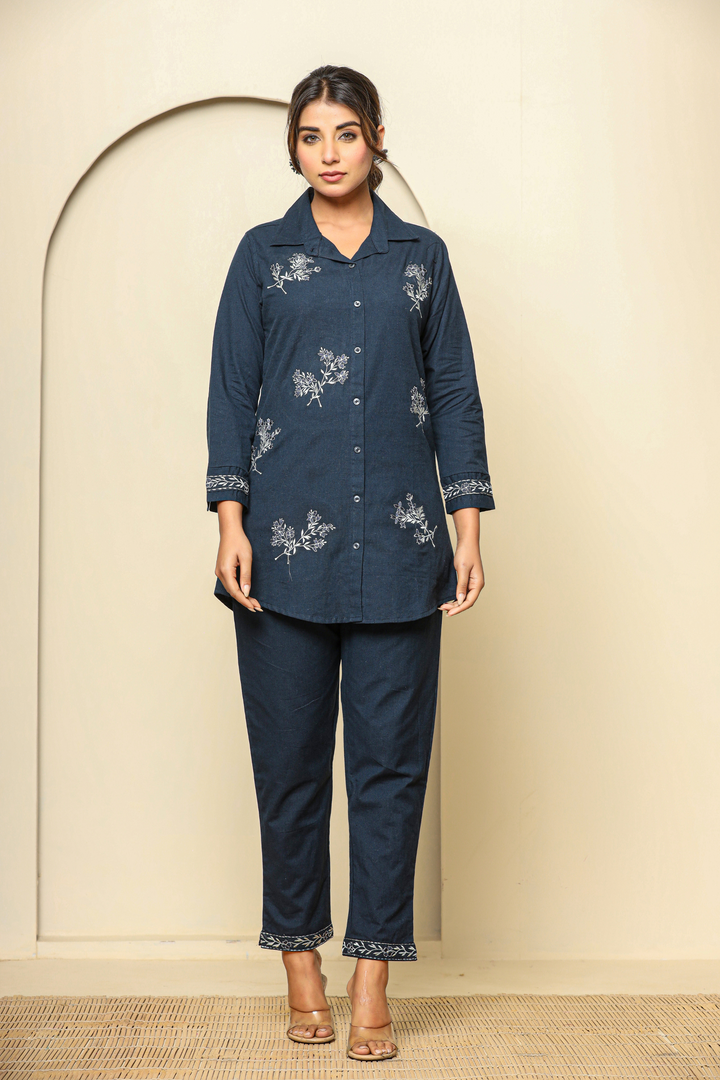 Blue Hand Embroidery cord set