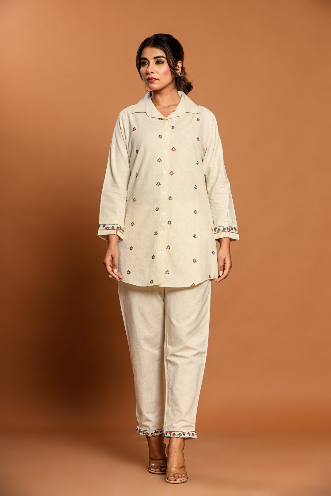 Off white Cotton Hand Embroidery cord set