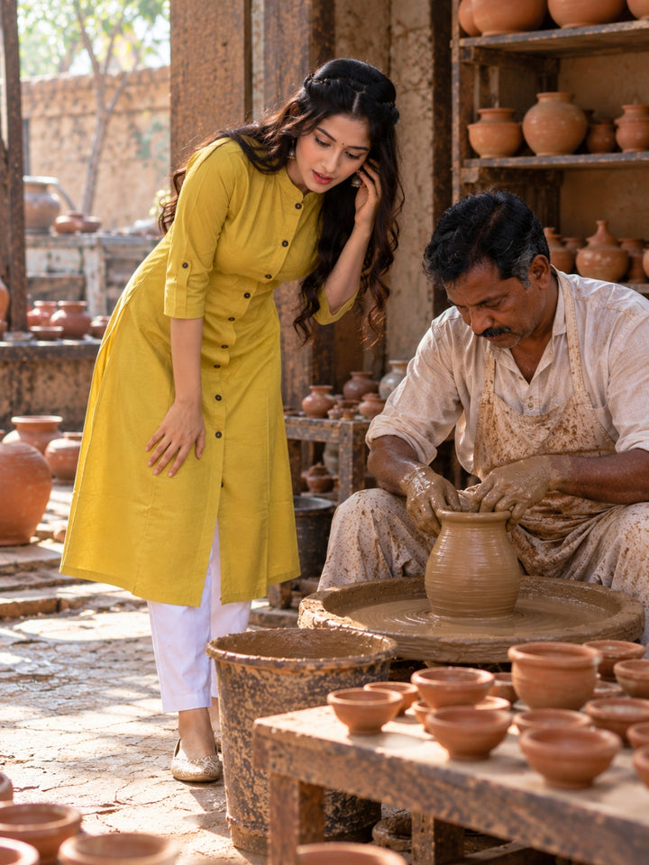 Haldi Bloom A-Line Kurti
