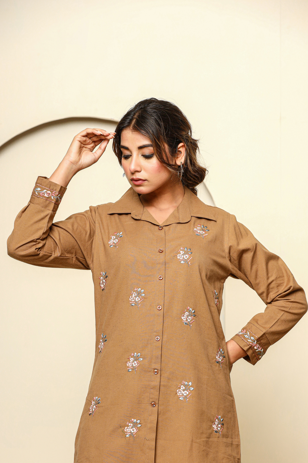 Mocha brown hand embroidery cord set