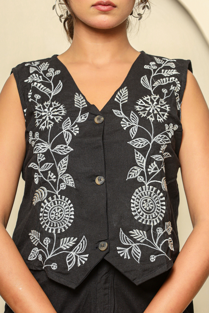 Black hand embroidery waist cord set