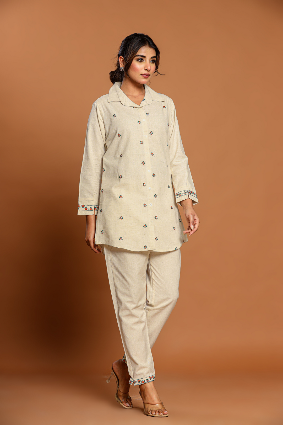 Off white Cotton Hand Embroidery cord set