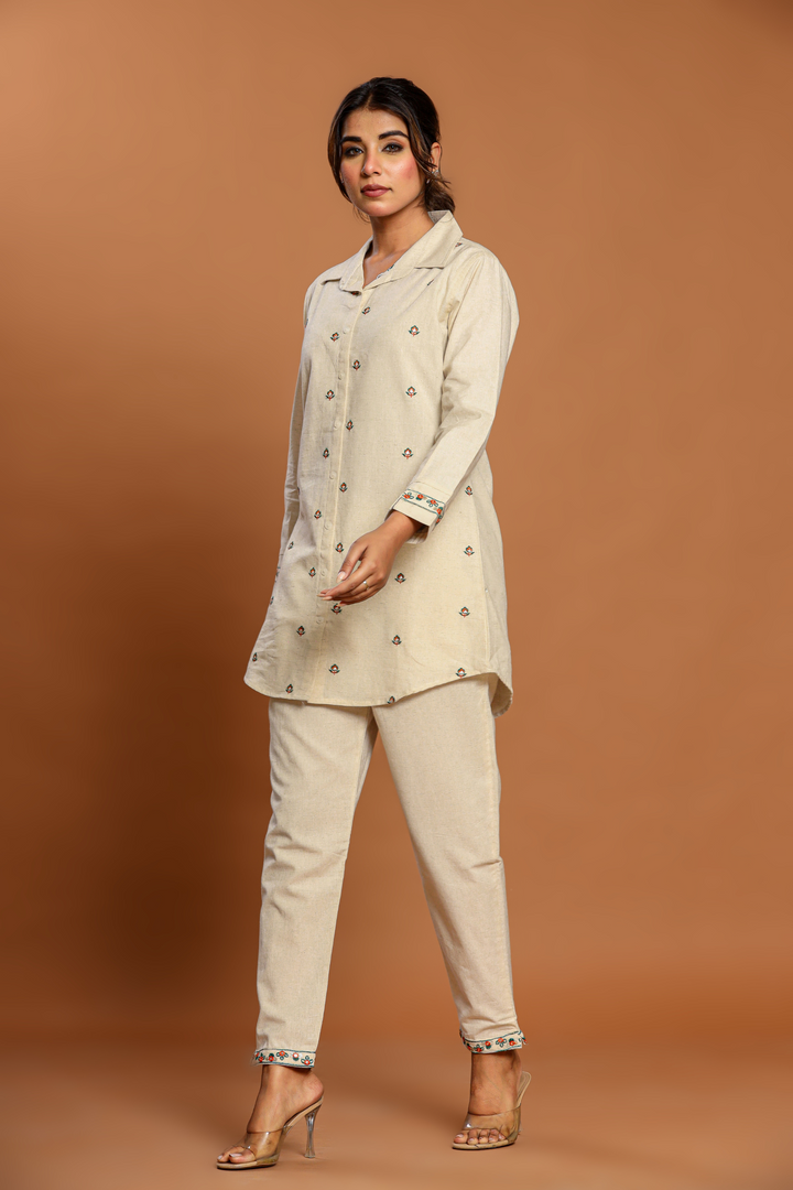 Off white Cotton Hand Embroidery cord set