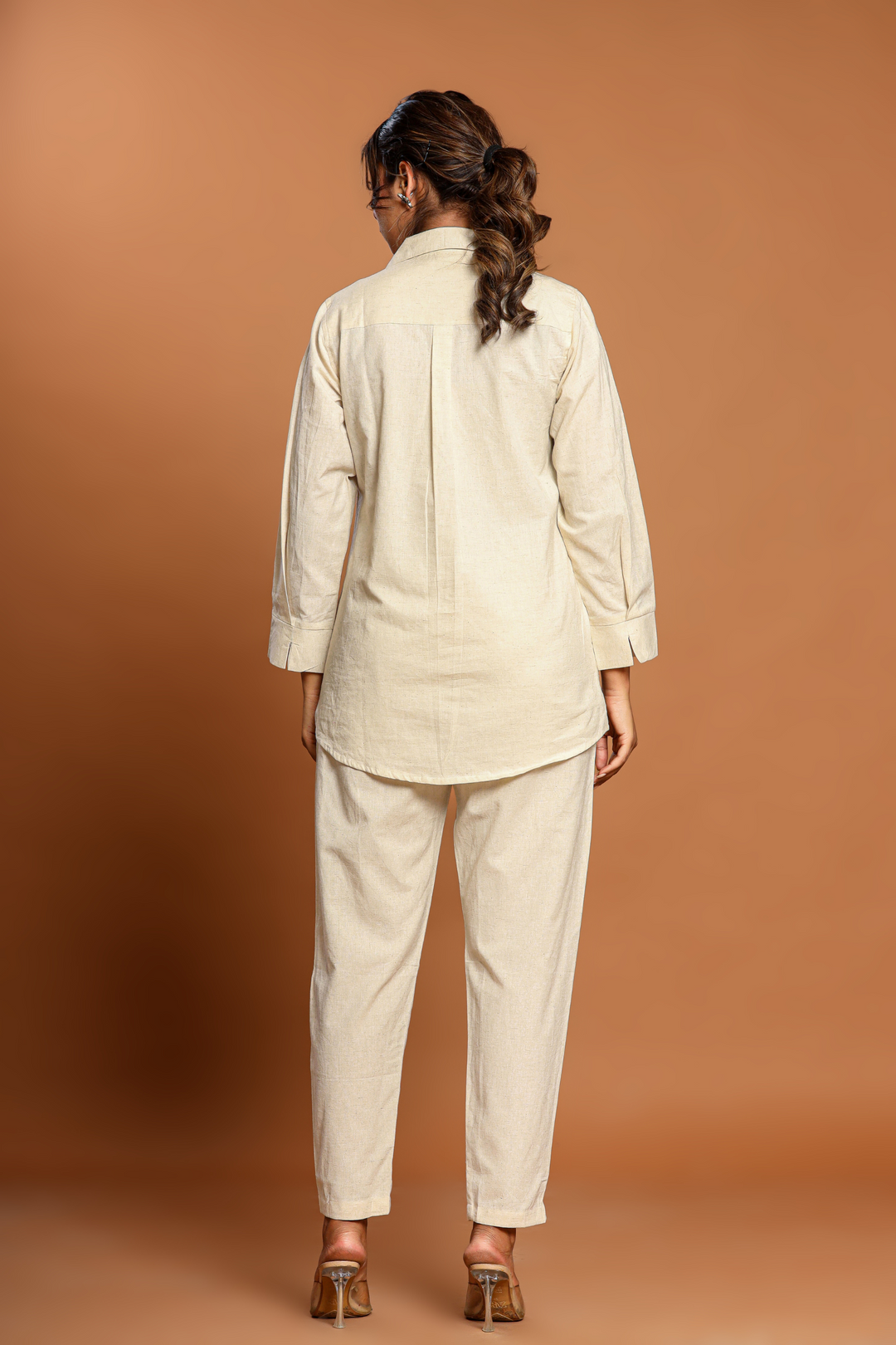 Natural Off White Hand Embroidery Cotton Linen Co-Ord Set