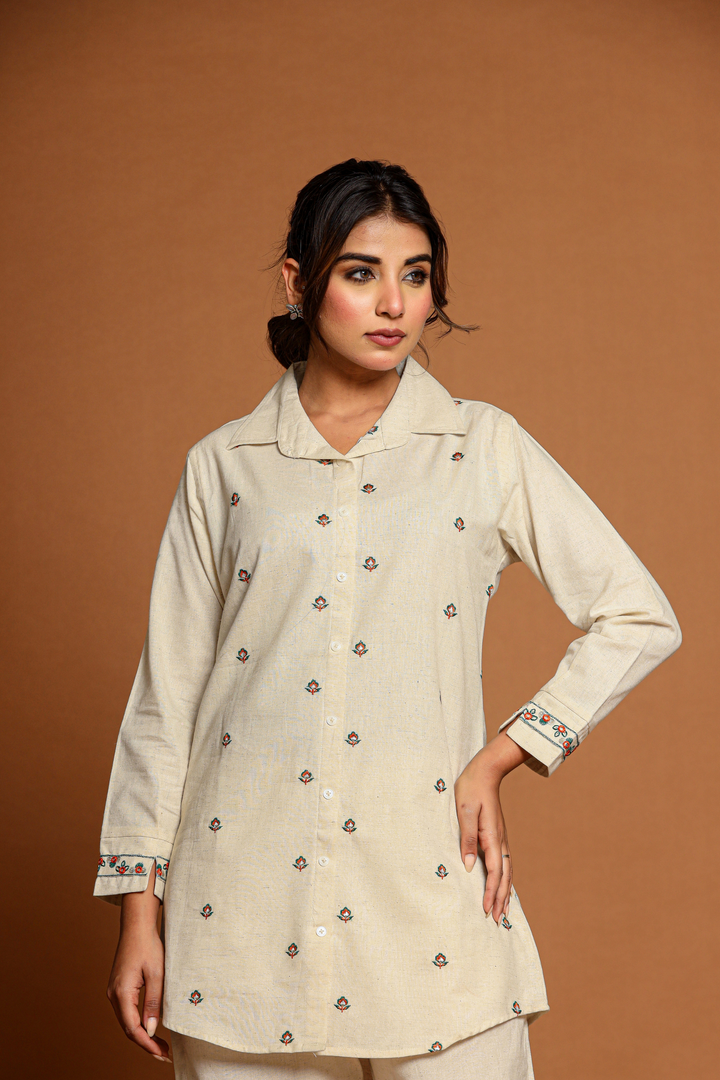 Off white Cotton Hand Embroidery cord set