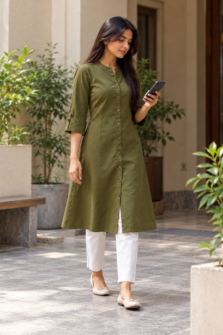 Olive Grace A-Line Kurti
