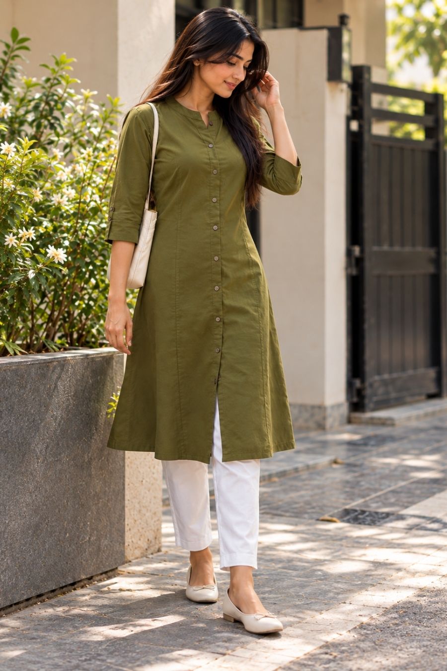 Olive Grace A-Line Kurti