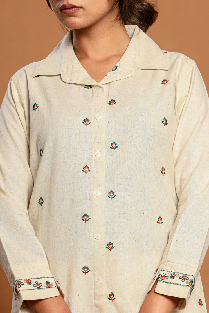 Off white Cotton Hand Embroidery cord set