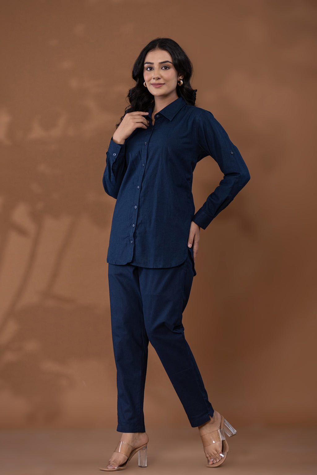 Navy Blue Cotton Linen Co-Ord Set