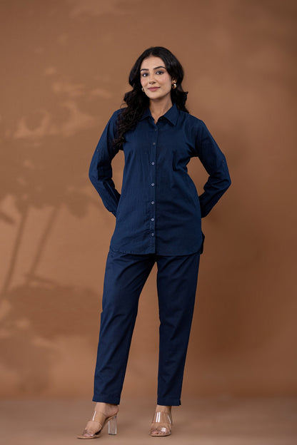 Navy Blue Cotton Linen Co-Ord Set