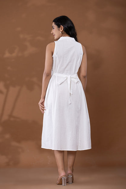 White Cotton Linen Dress