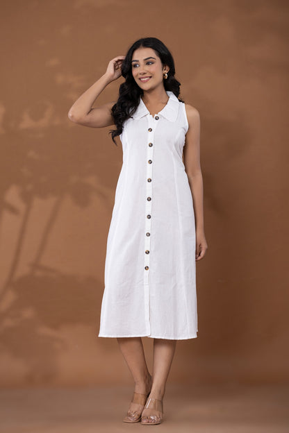 White Cotton Linen Dress