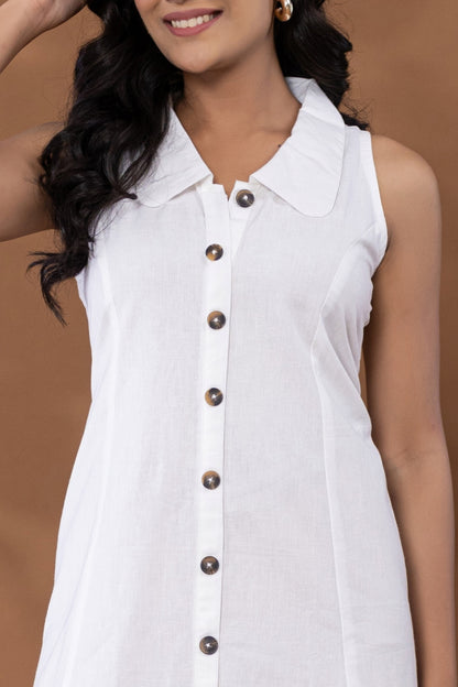 White Cotton Linen Dress