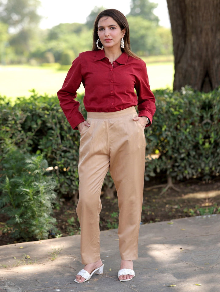 Beige Cotton Formal Pants - Beige Cotton Formal Pants - Beige Cotton Formal Pants - Palla Jaipur - Palla Jaipur - Palla Jaipur