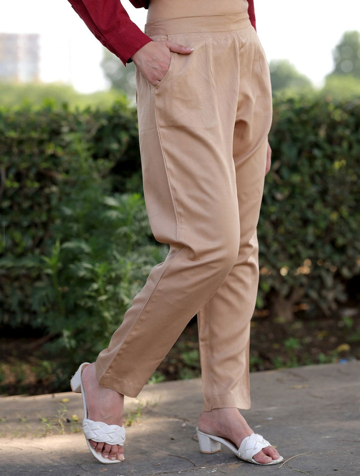 Beige Cotton Formal Pants - Beige Cotton Formal Pants - Beige Cotton Formal Pants - Palla Jaipur - Palla Jaipur - Palla Jaipur
