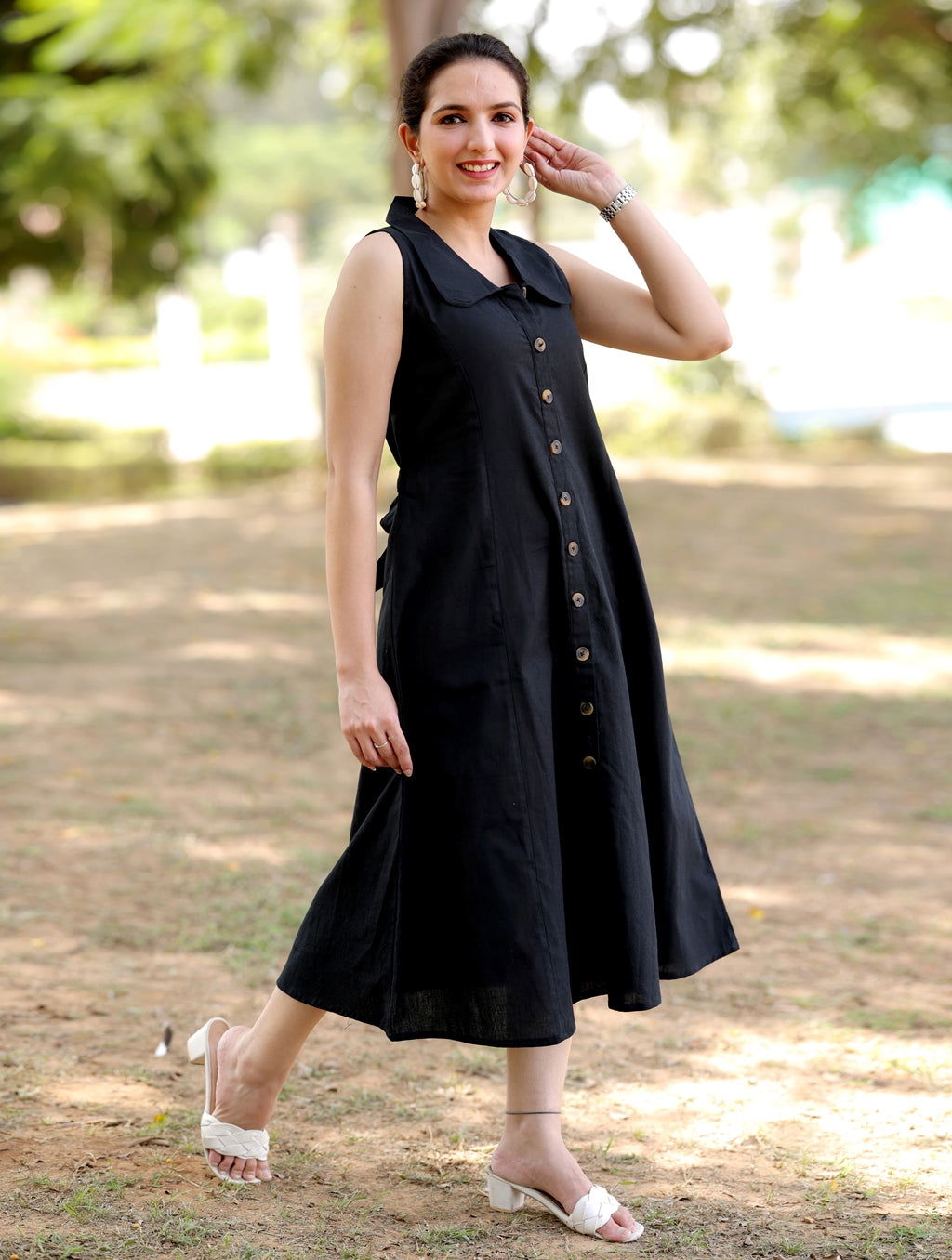 Black Cotton Linen Dress - Black Cotton Linen Dress - Black Cotton Linen Dress - Palla Jaipur - Palla Jaipur - Palla Jaipur