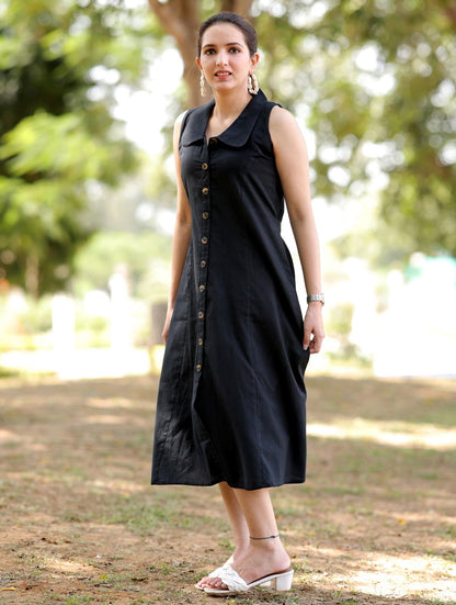 Black Cotton Linen Dress - Black Cotton Linen Dress - Black Cotton Linen Dress - Palla Jaipur - Palla Jaipur - Palla Jaipur