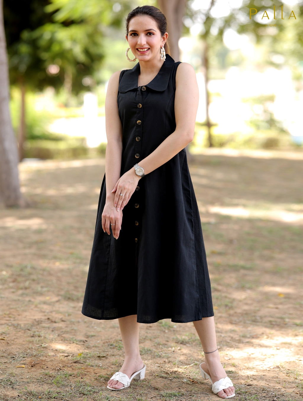 Black Cotton Linen Dress - Black Cotton Linen Dress - Black Cotton Linen Dress - Palla Jaipur - Palla Jaipur - Palla Jaipur