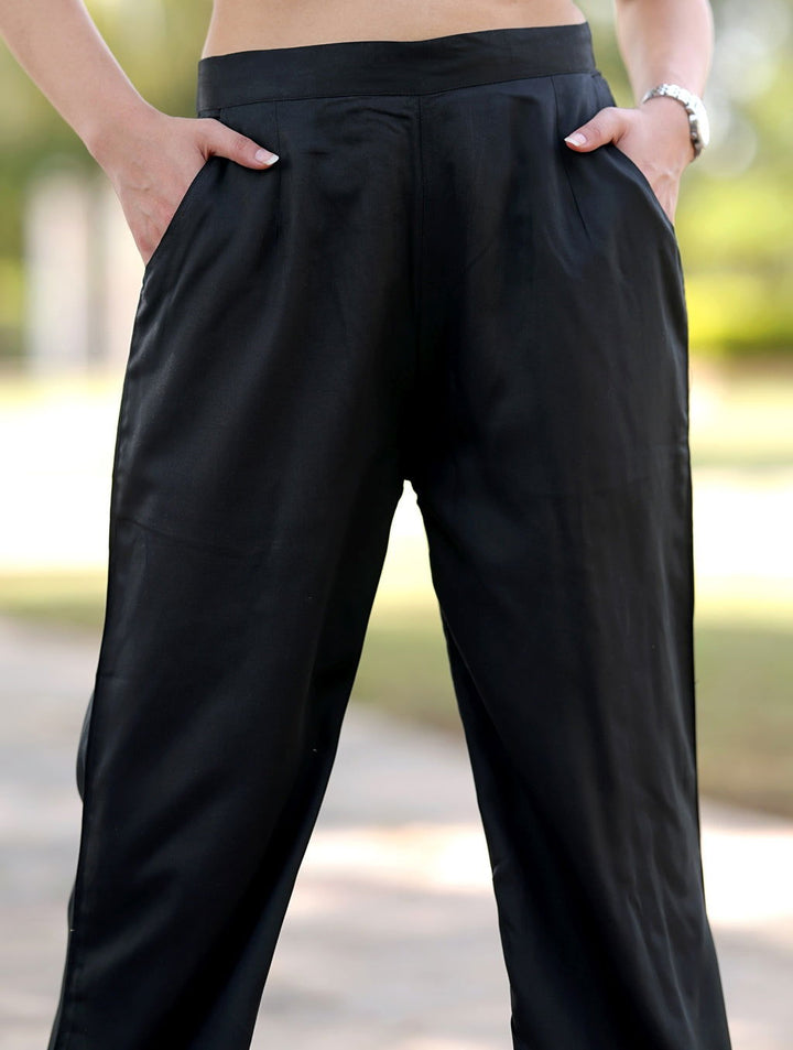 Black Cotton Wide Leg Pant - Black Cotton Wide Leg Pant - Black Cotton Wide Leg Pant - Palla Jaipur - Palla Jaipur - Palla Jaipur