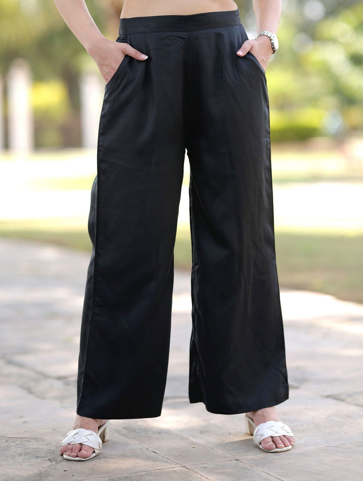 Black Cotton Wide Leg Pant - Black Cotton Wide Leg Pant - Black Cotton Wide Leg Pant - Palla Jaipur - Palla Jaipur - Palla Jaipur