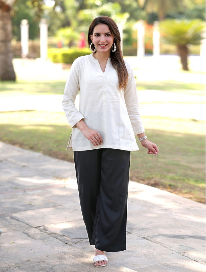 Black Cotton Wide Leg Pant - Black Cotton Wide Leg Pant - Palla Jaipur - Palla Jaipur