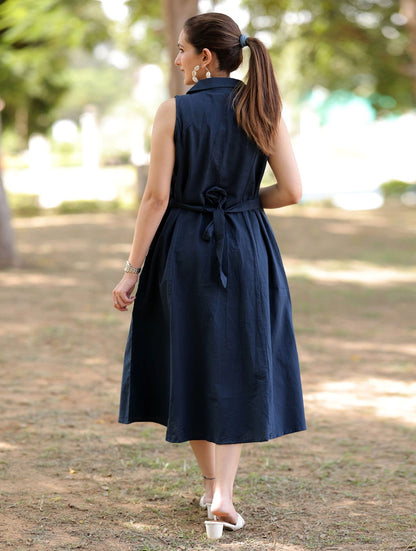 Blue Cotton Linen Dress - Blue Cotton Linen Dress - Blue Cotton Linen Dress - Palla Jaipur - Palla Jaipur - Palla Jaipur