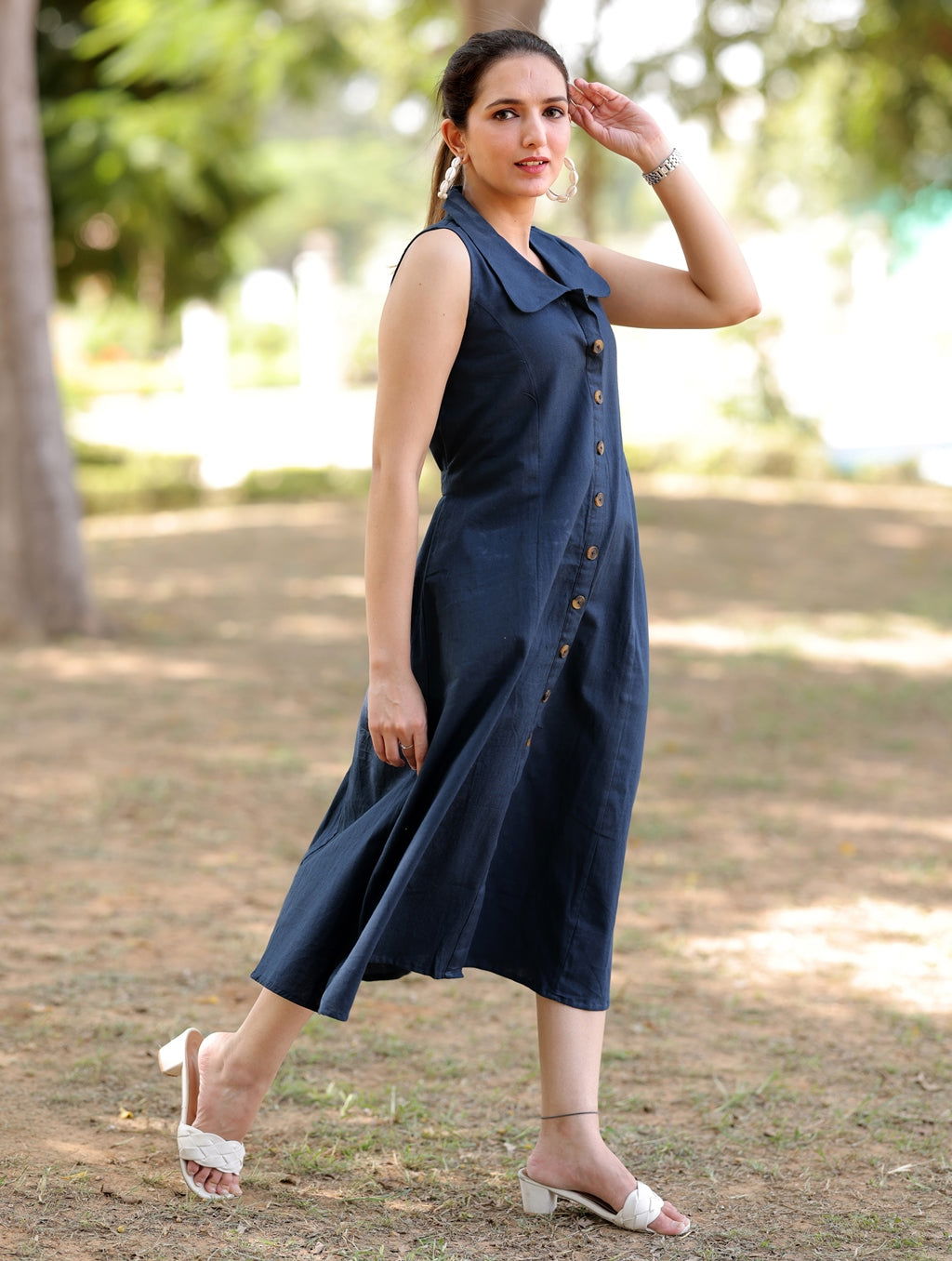 Blue Cotton Linen Dress - Blue Cotton Linen Dress - Blue Cotton Linen Dress - Palla Jaipur - Palla Jaipur - Palla Jaipur