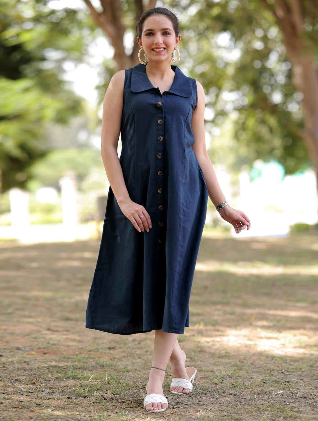 Blue Cotton Linen Dress - Blue Cotton Linen Dress - Blue Cotton Linen Dress - Palla Jaipur - Palla Jaipur - Palla Jaipur