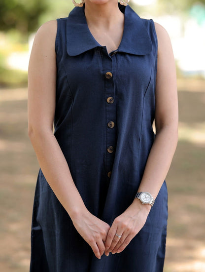 Blue Cotton Linen Dress - Blue Cotton Linen Dress - Blue Cotton Linen Dress - Palla Jaipur - Palla Jaipur - Palla Jaipur