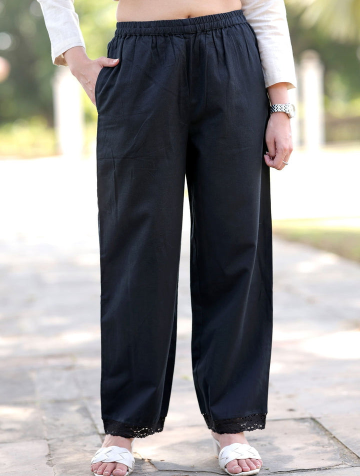 Bold Black Cotton Linen Plazzo Pant - Bold Black Cotton Linen Plazzo Pant - Bold Black Cotton Linen Plazzo Pant - Palla Jaipur - Palla Jaipur - Palla Jaipur