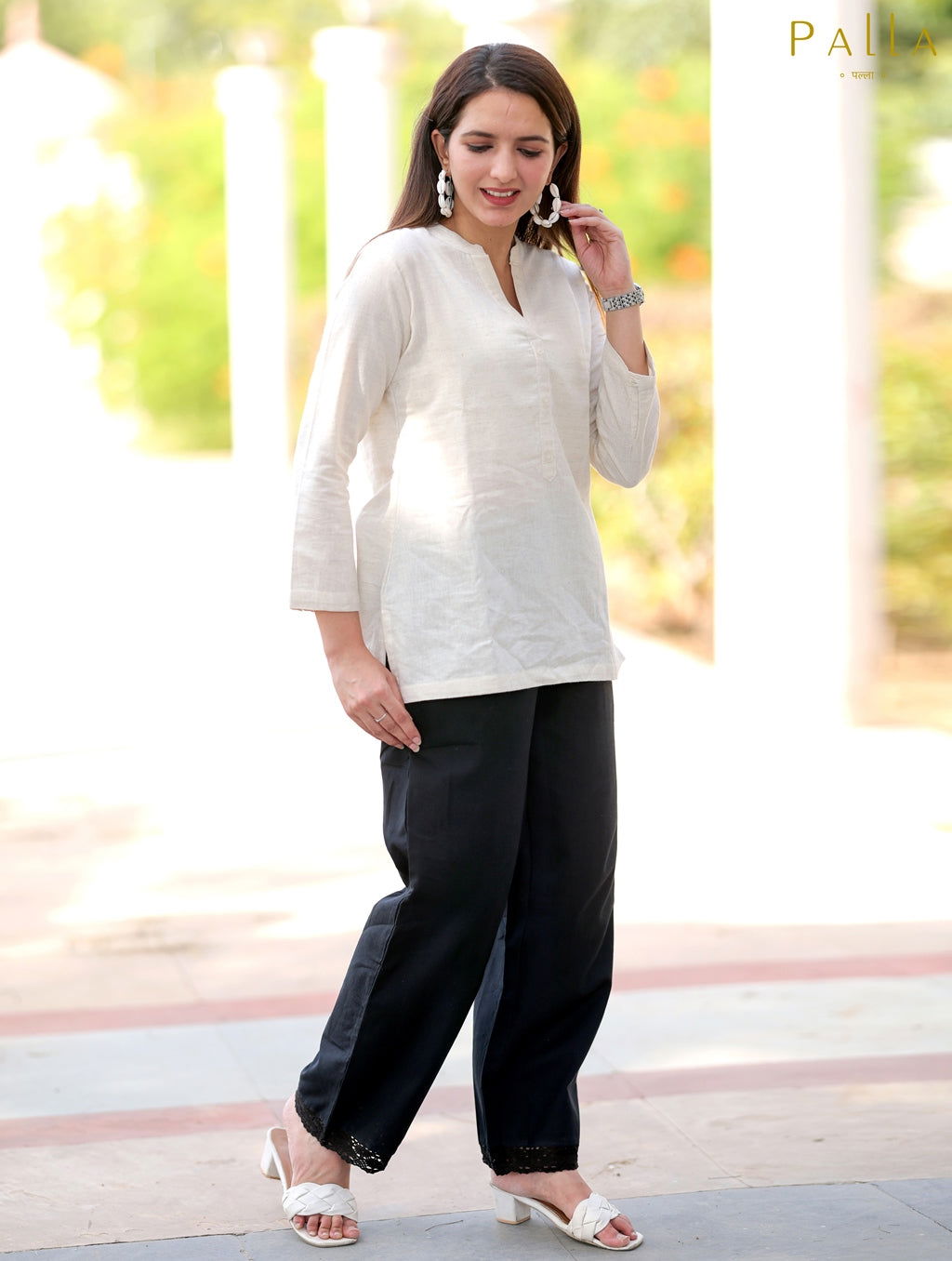 Bold Black Cotton Linen Plazzo Pant - Bold Black Cotton Linen Plazzo Pant - Palla Jaipur - Palla Jaipur