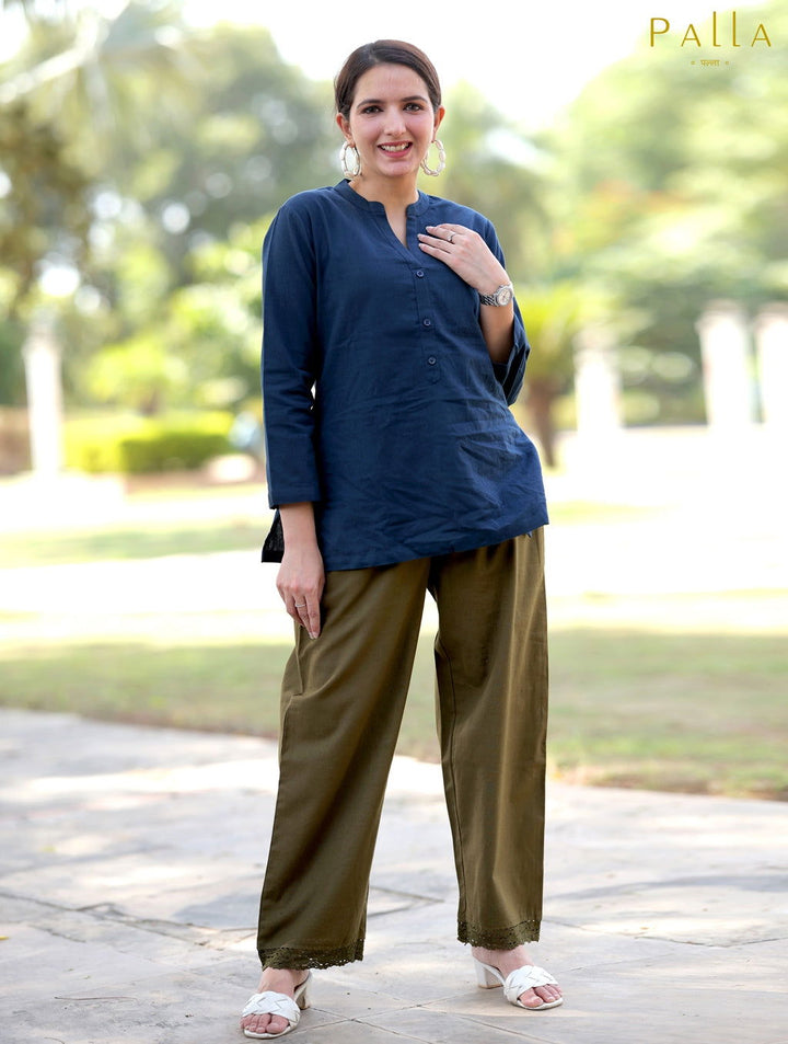 Bottle Green Cotton Linen Plazzo Pant - Bottle Green Cotton Linen Plazzo Pant - Bottle Green Cotton Linen Plazzo Pant - Palla Jaipur - Palla Jaipur - Palla Jaipur