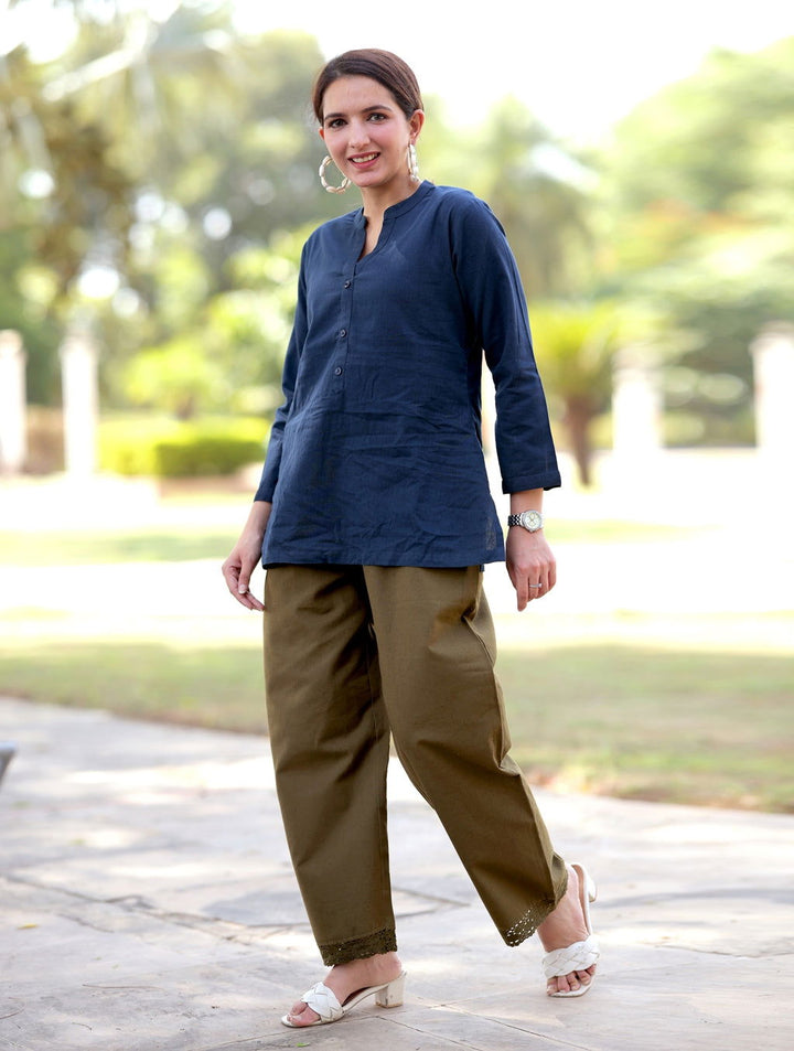 Bottle Green Cotton Linen Plazzo Pant - Bottle Green Cotton Linen Plazzo Pant - Palla Jaipur - Palla Jaipur