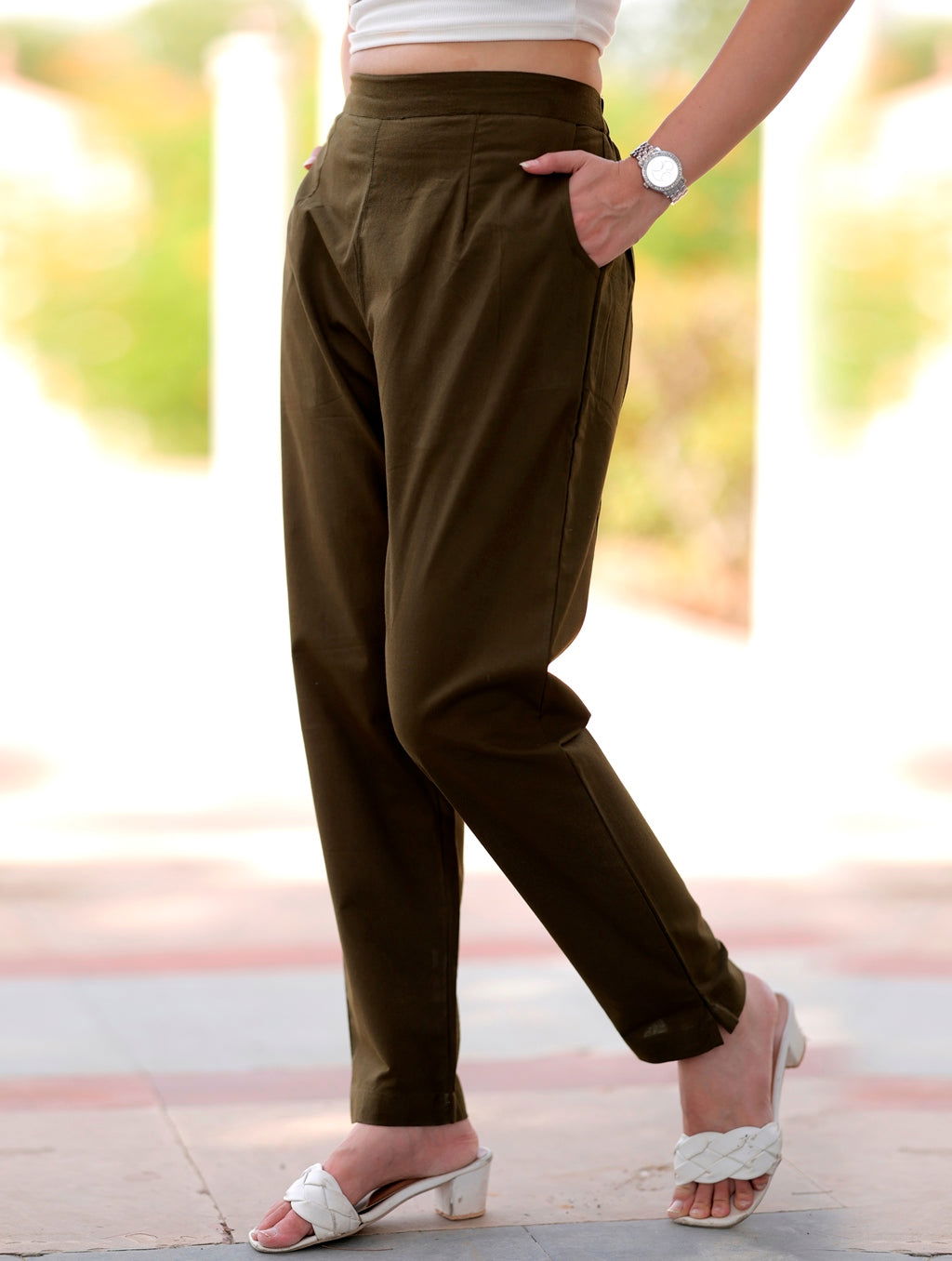 Bottle Green Cotton Pant - Bottle Green Cotton Pant - Palla Jaipur - Palla Jaipur