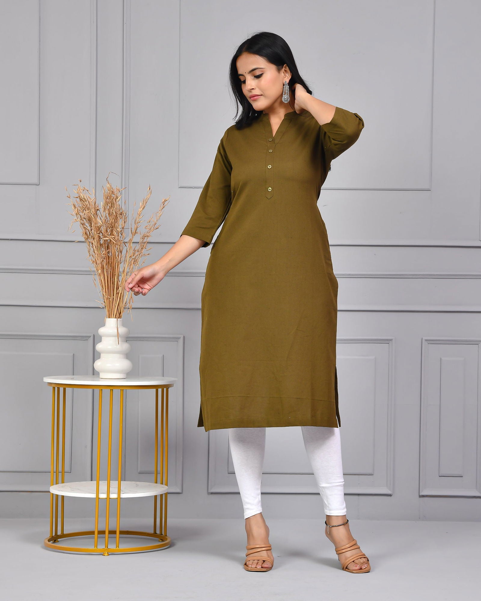 Bottle Green Straight Kurti - Bottle Green Straight Kurti - Palla Jaipur - Palla Jaipur