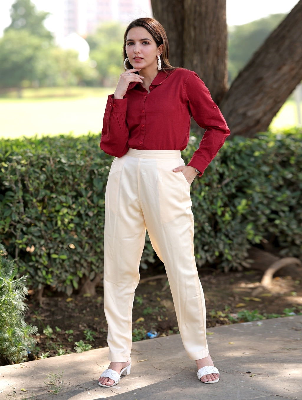 Cream Cotton Formal Pants - Cream Cotton Formal Pants - Cream Cotton Formal Pants - Palla Jaipur - Palla Jaipur - Palla Jaipur