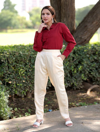 Cream Cotton Formal Pants - Cream Cotton Formal Pants - Cream Cotton Formal Pants - Palla Jaipur - Palla Jaipur - Palla Jaipur