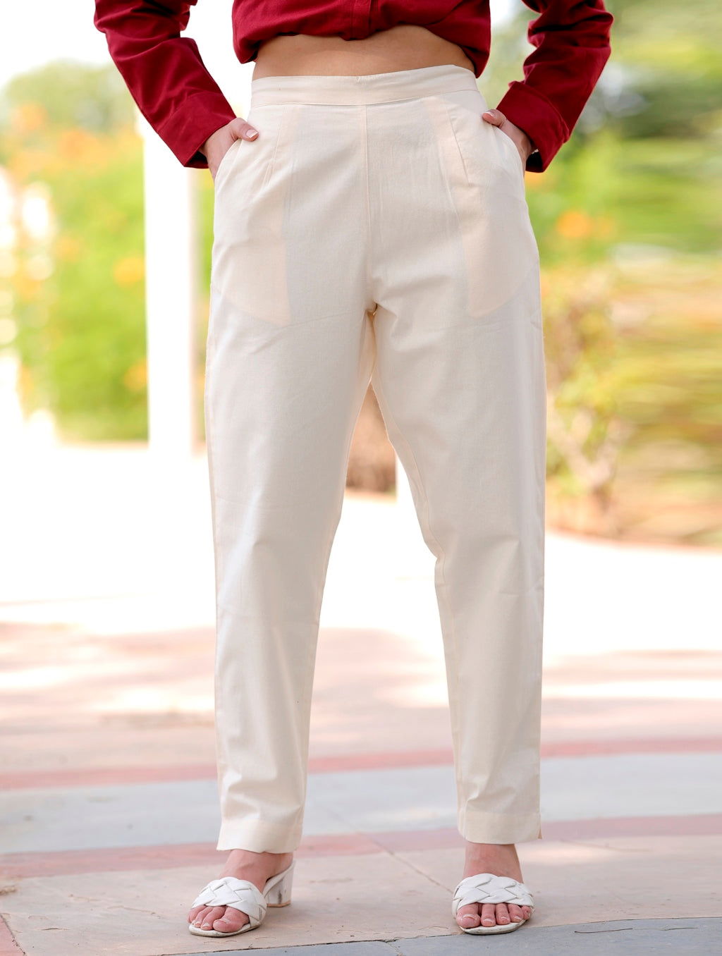 Cream Cotton Pant - Cream Cotton Pant - Cream Cotton Pant - Palla Jaipur - Palla Jaipur - Palla Jaipur