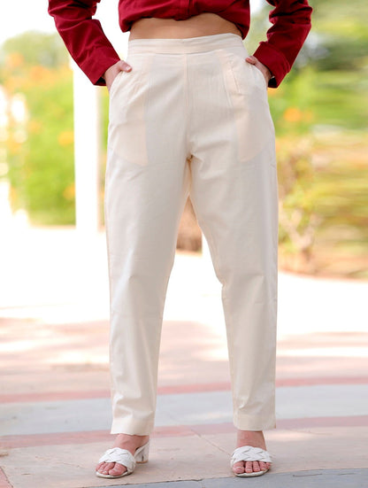 Cream Cotton Pant - Cream Cotton Pant - Cream Cotton Pant - Palla Jaipur - Palla Jaipur - Palla Jaipur