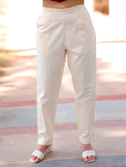 Cream Cotton Pant - Cream Cotton Pant - Cream Cotton Pant - Palla Jaipur - Palla Jaipur - Palla Jaipur