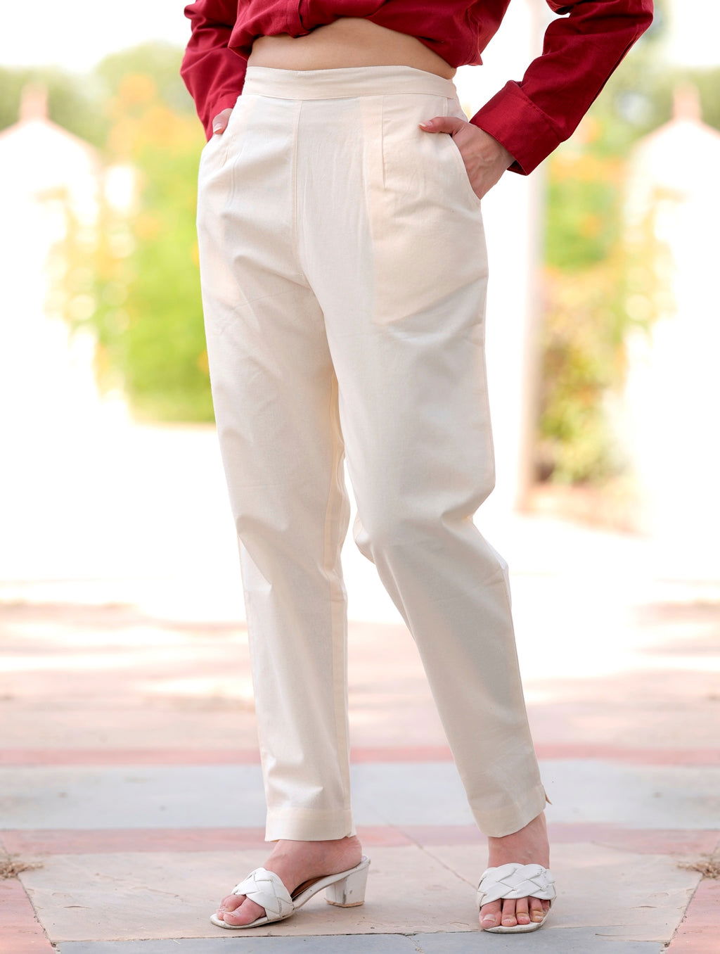 Cream Cotton Pant - Cream Cotton Pant - Palla Jaipur - Palla Jaipur