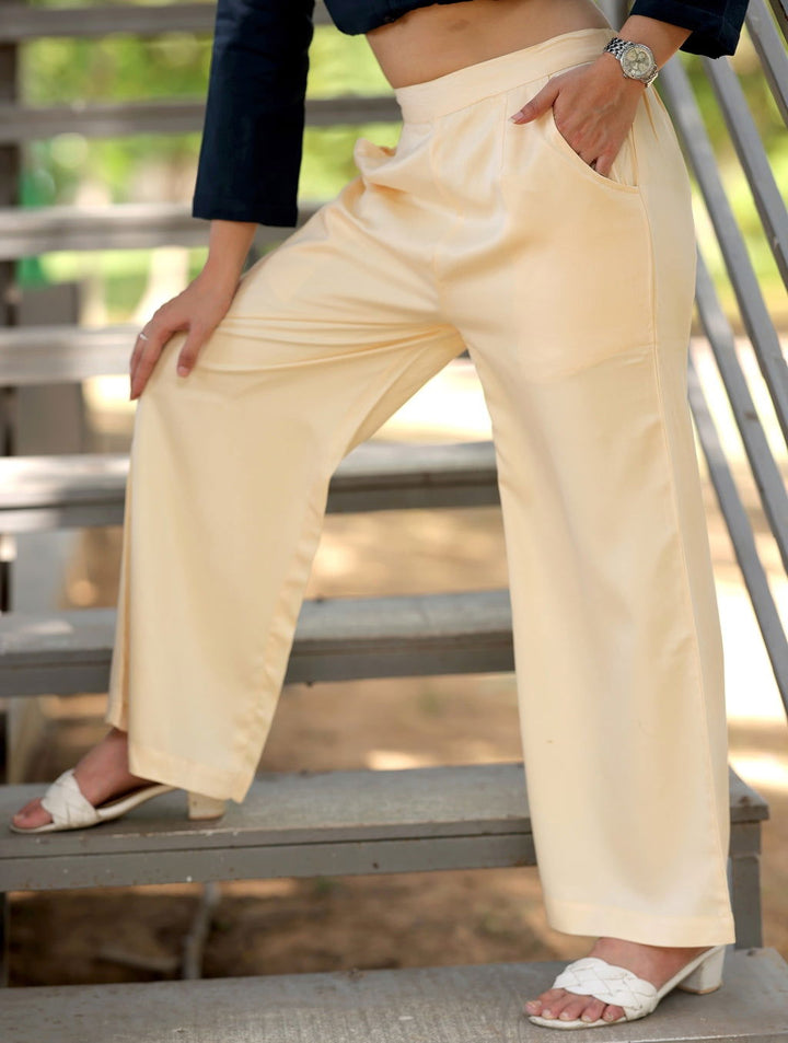 Cream Cotton Wide Leg Pant - Cream Cotton Wide Leg Pant - Palla Jaipur - Palla Jaipur