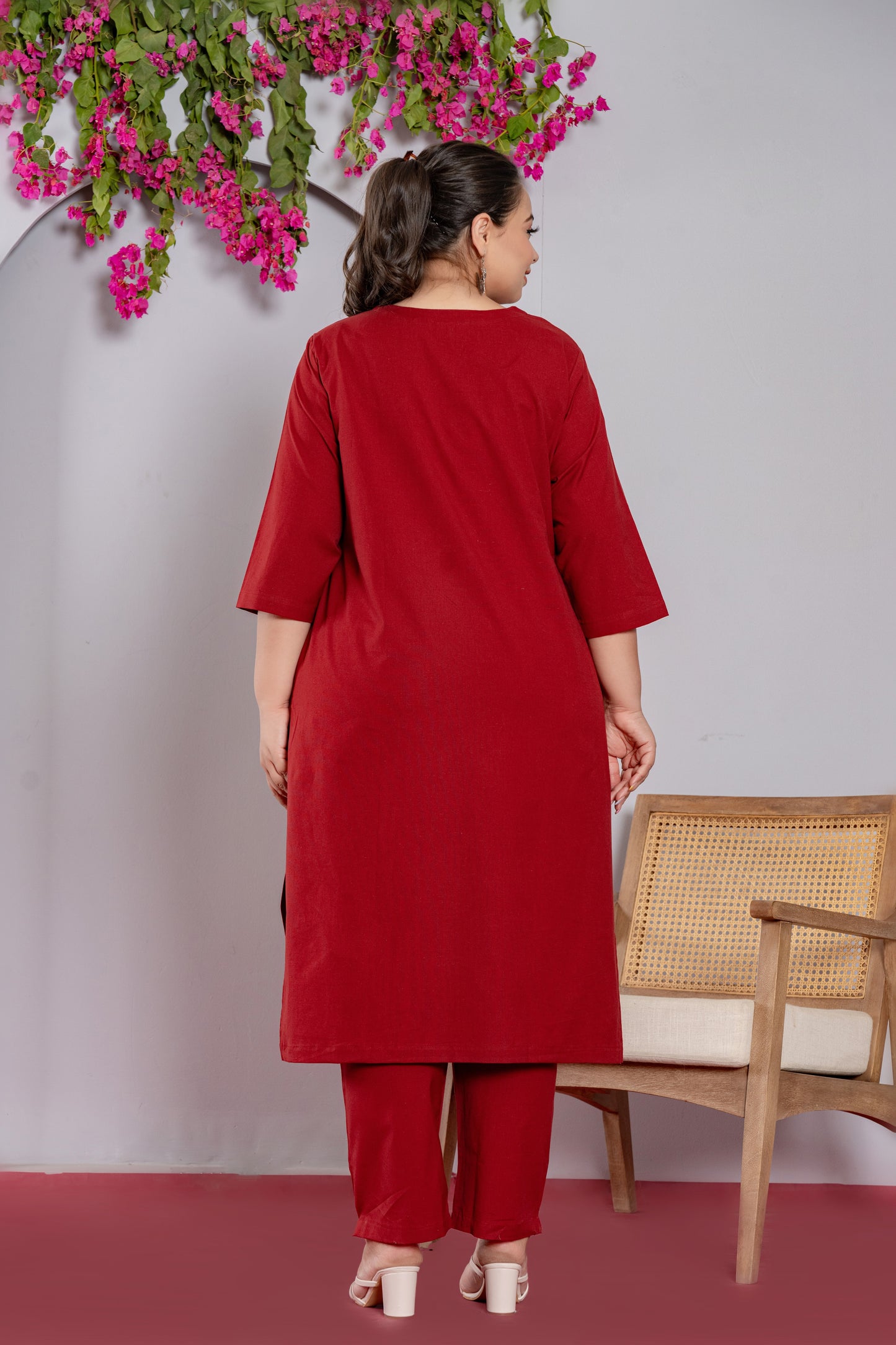 Plus Size Maroon Long Kurta