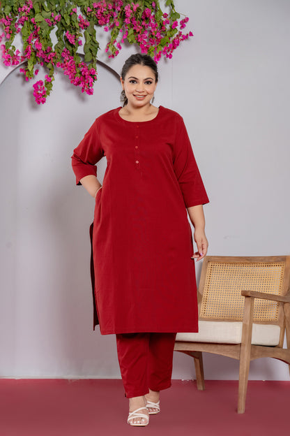 Plus Size Maroon Long Kurta