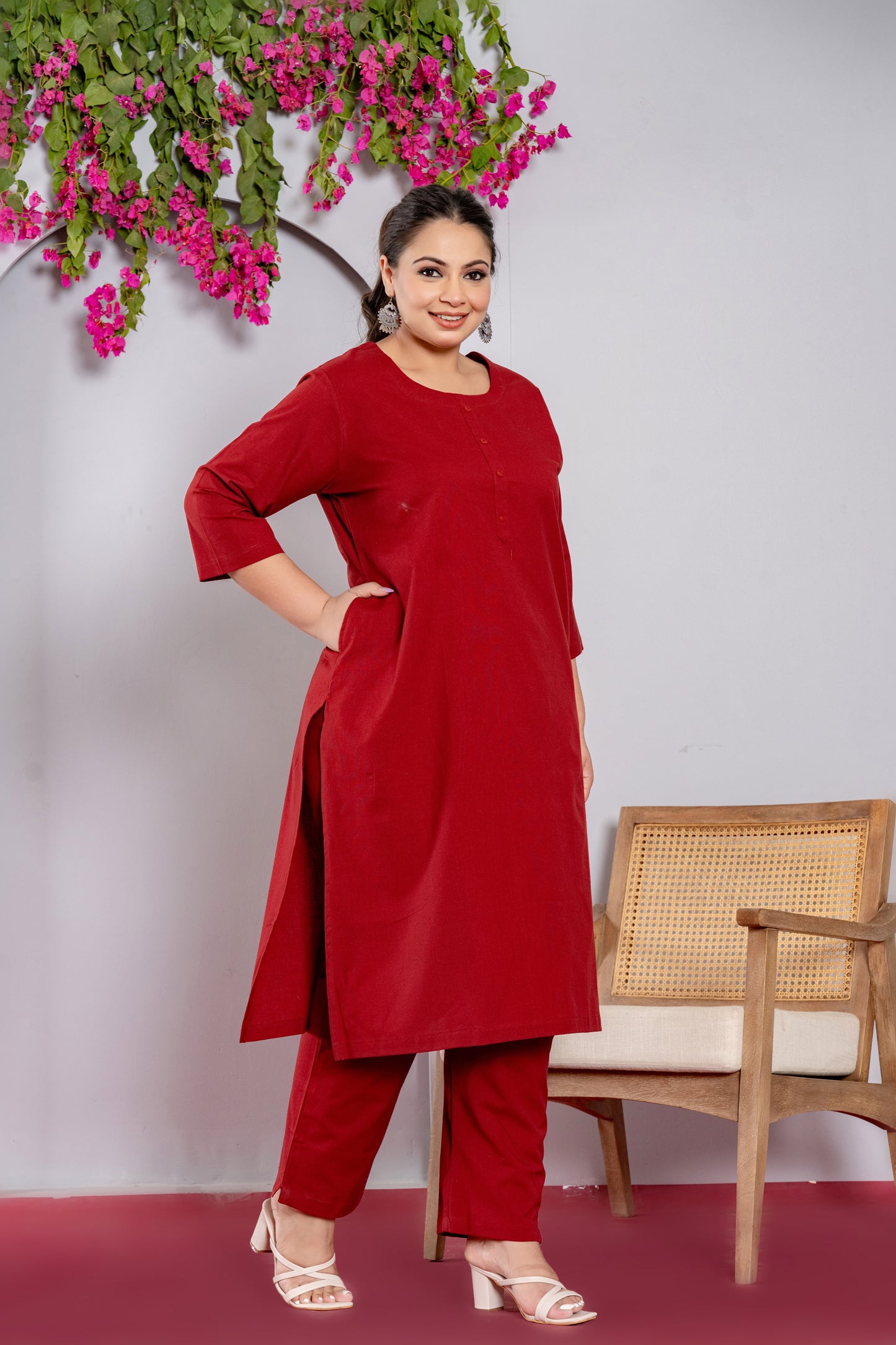 Plus Size Maroon Long Kurta