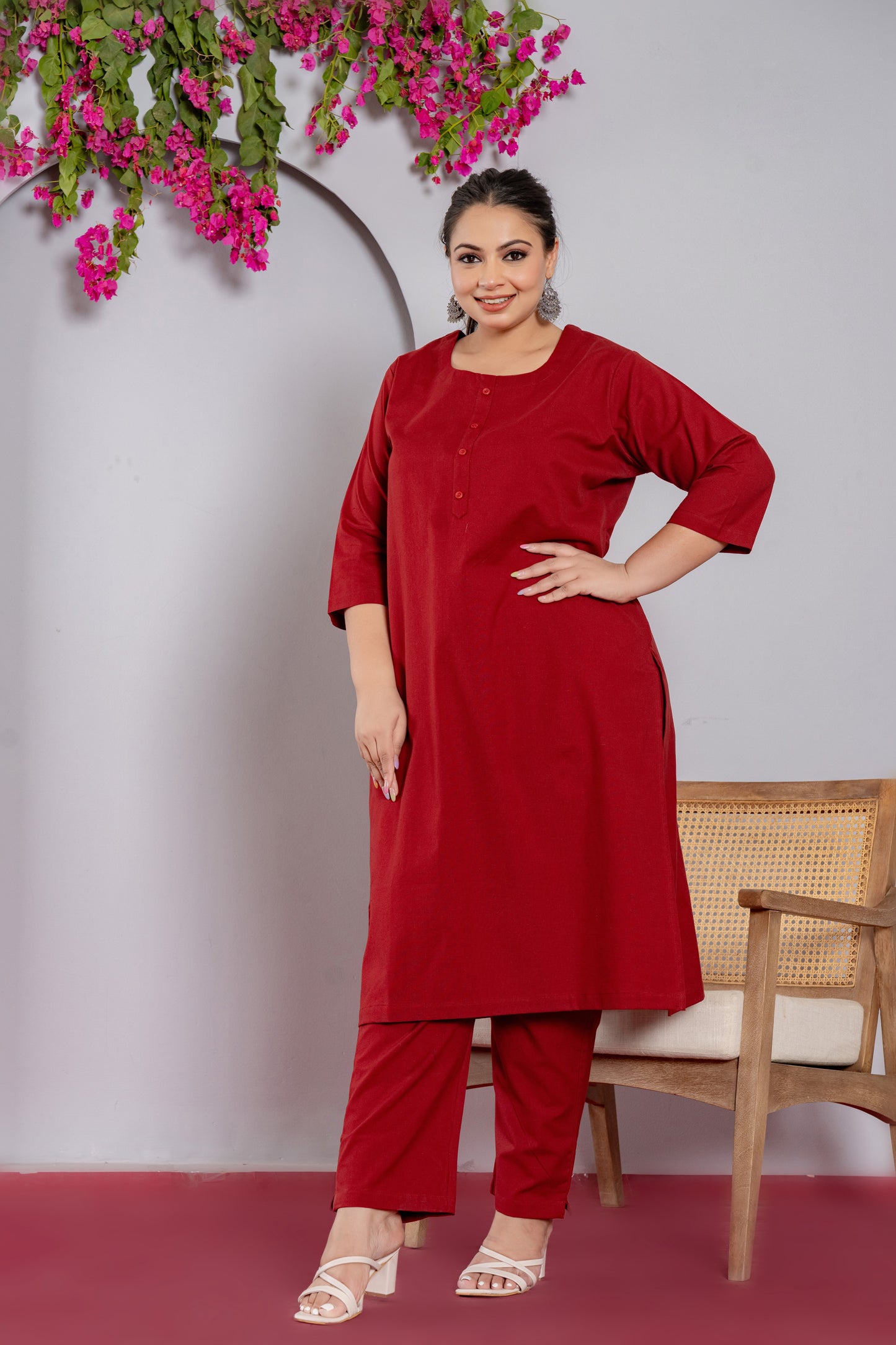 Plus Size Maroon Long Kurta