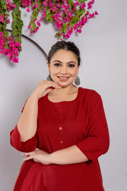 Plus Size Maroon Long Kurta