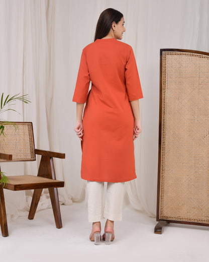 Red Rust Straight Kurti