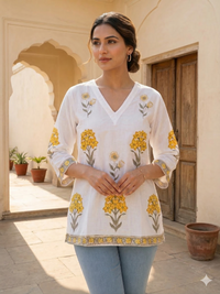 Sunehri Phool Handblock Short Kurti