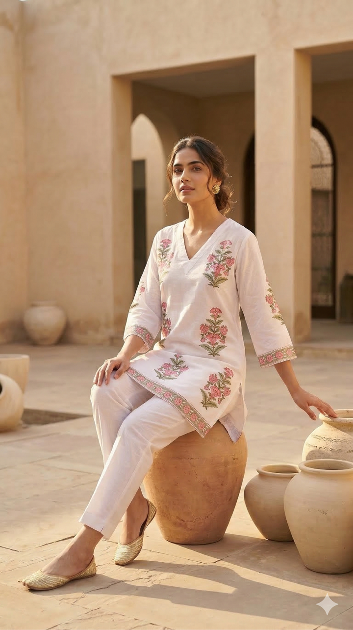 Noor Gul Handblock Short Kurti